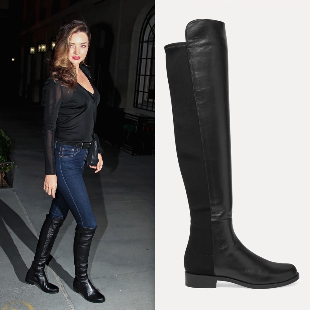 Stuart Weitzman Keelan Nappa Leather Over The Knee Logo Boot Size 7.5 Black